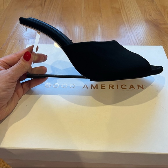 Good American Neoprene Clear Wedge Mule Sandals Block Heel Black Size 7.5 NWB - Picture 7 of 14